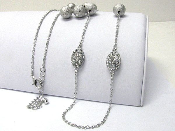 Crystal accent sand paper ball long necklace earring set