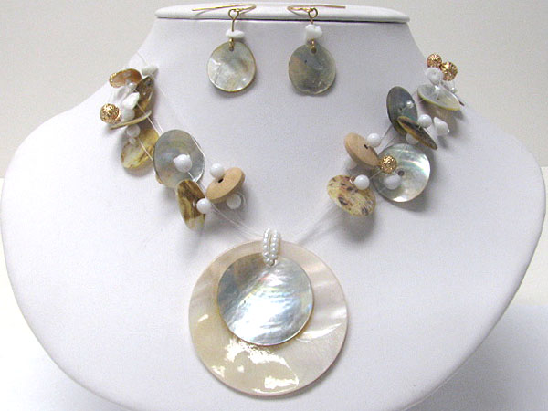 Multi shell disk link illusion necklace earring set