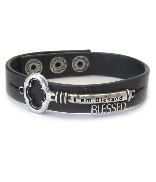 Religious inspiration key leather bracelet - blessed