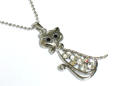 Made in korea whitegold plating crystal cat necklace