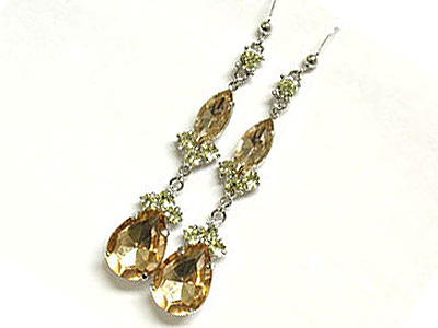 Epoxy stone tear drop and side crystal drop earring