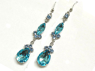 Epoxy stone tear drop and side crystal drop earring