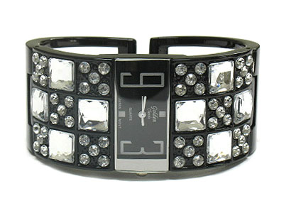 Designer style crystal square bangle watch