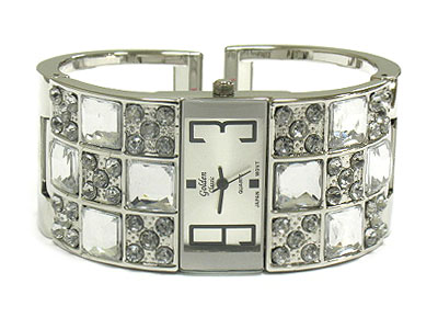 Designer style crystal square bangle watch