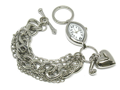 Designer style multi rows and heart dangle toggle watch