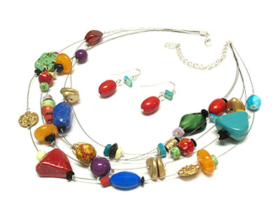 Multi strand acrylic accesories necklace and earring set