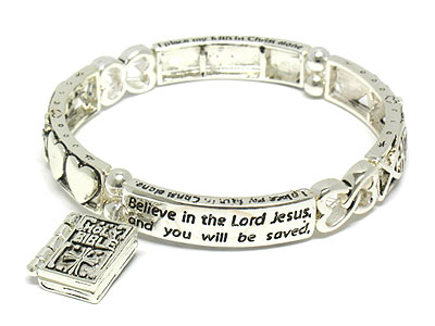 Bible phrase inscribed holy bible dangle stretch bracete