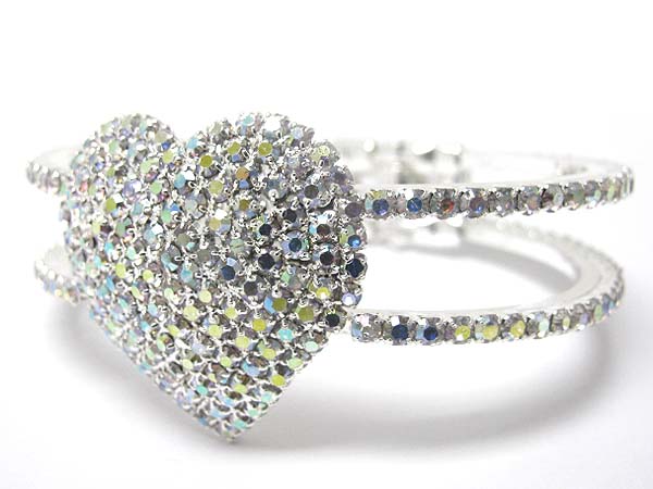 Rhinestone heart hinge bangle