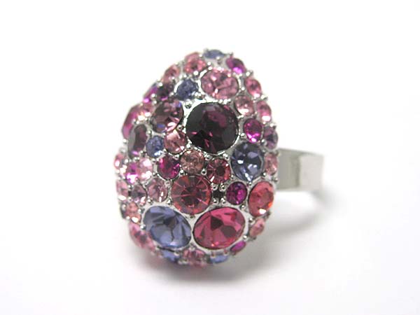 Multi crystal bubbled oval adjustable ring