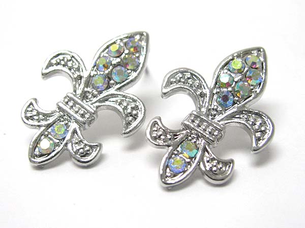 Crystal stud fleur de lis earring