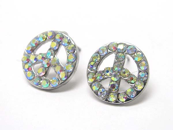 Crystal stud peace mark earring