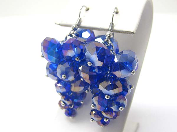 Crystal cut facet glass stone cluster drop earring