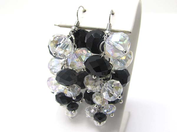 Crystal cut facet glass stone cluster drop earring