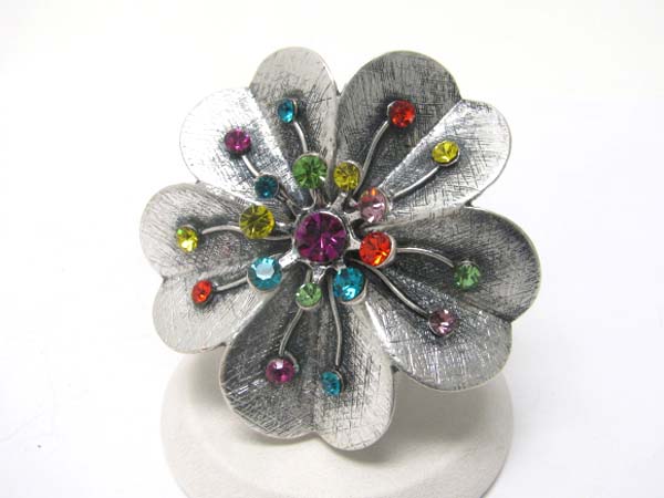 Crystal stud metal flower stretch ring