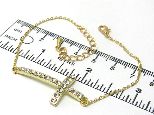 Crystal metal leaned cross chain bracelet