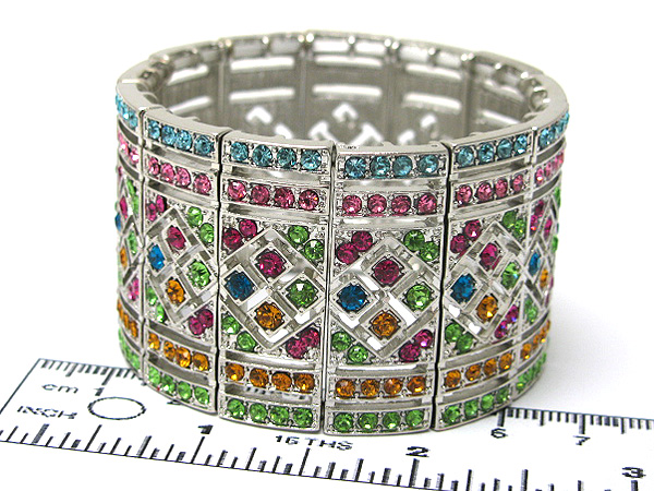 Multi crystal designer style metal stretch bracelet