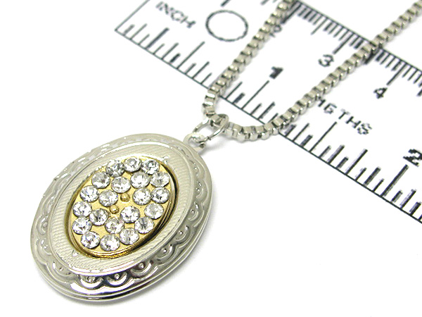 Crystal in oval locket metal chain necklace