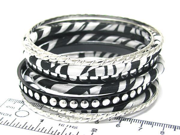 Metal and fabric printed zebra nine bangle set