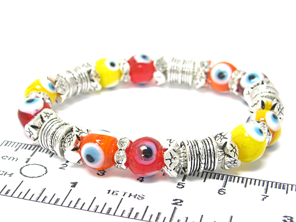 Crystal deco and evil eye beads stretch bracelet