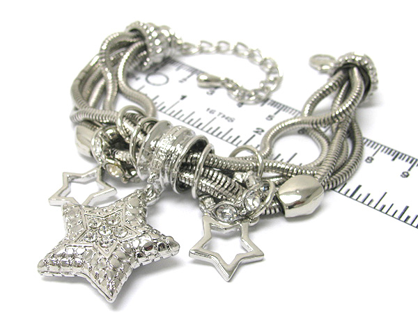 Metal crystal pebble star theme with crystal ring link charm bracelet