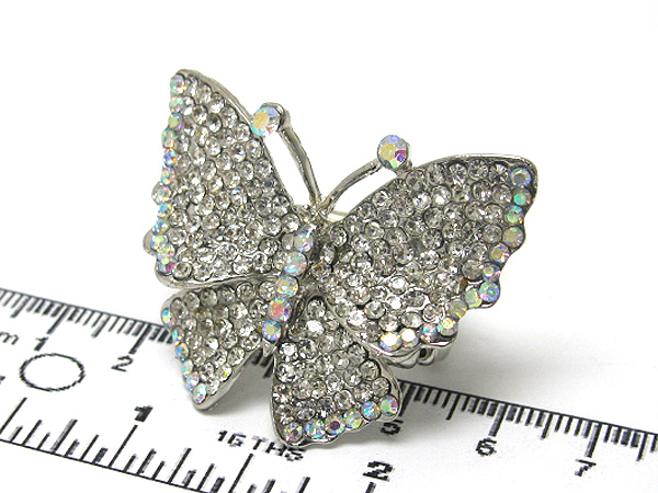 Multi crystal metal large butterfly stretch ring