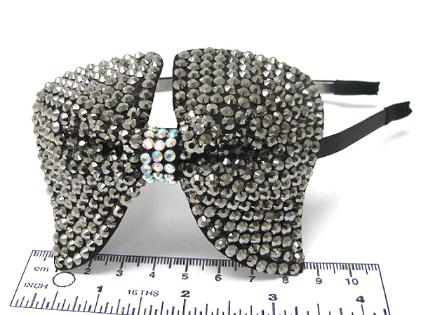 Multi crystal stud fashion large ribbon fabric headband