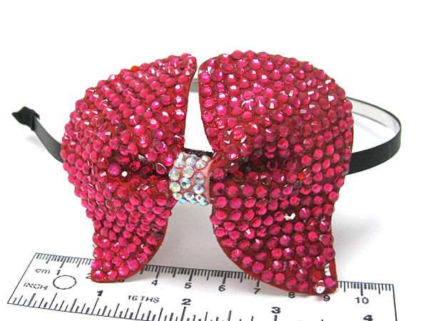 Multi crystal stud fashion large ribbon fabric headband