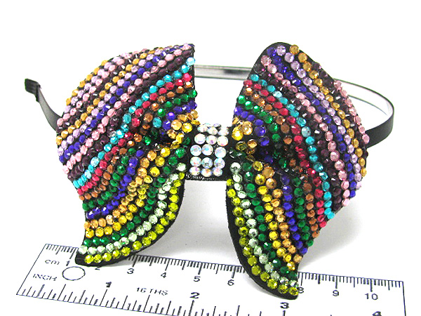 Multi crystal stud fashion large ribbon fabric headband