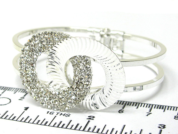 Crystal and metal fashion double ring hinge bangle