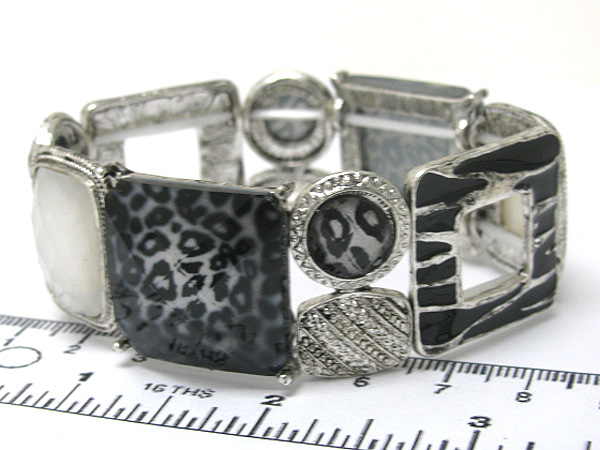 Crystal glass mixed and metal leopard print stretch bracelet