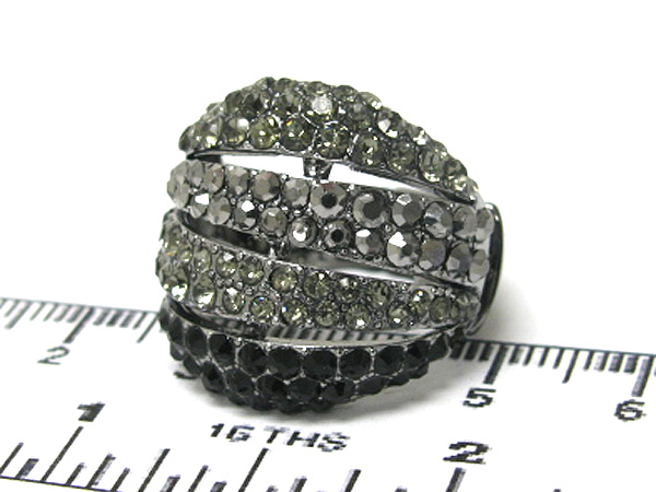 Multi crystal four  fashion line metal stretch ring