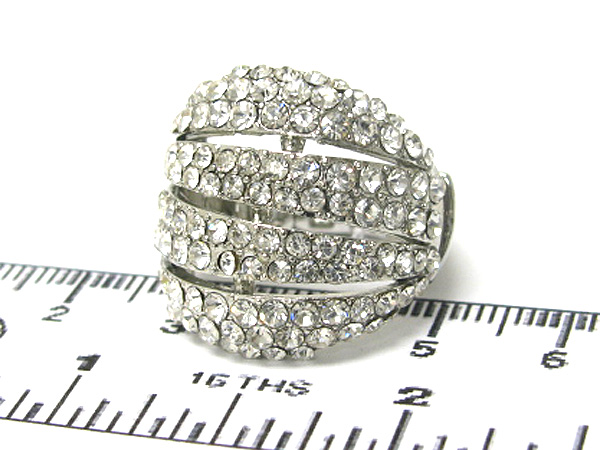 Multi crystal four  fashion line metal stretch ring