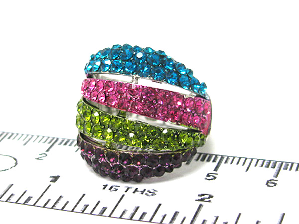 Multi crystal four  fashion line metal stretch ring