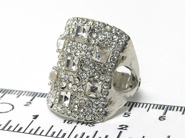 Multi size crystal rectangle metal fashion stretch ring