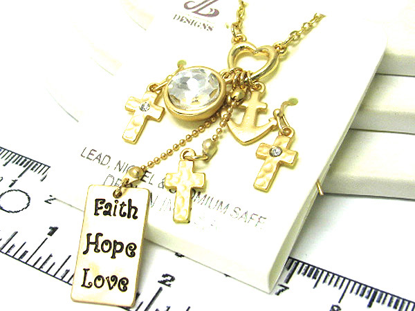 Metal faith love hope drop charm chain necklace earring set