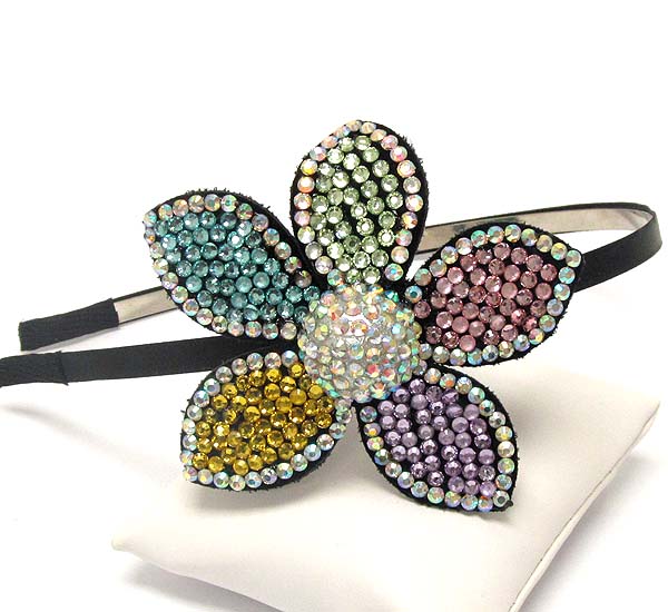 Multi crystal stud fashion large sunflower fabric headband