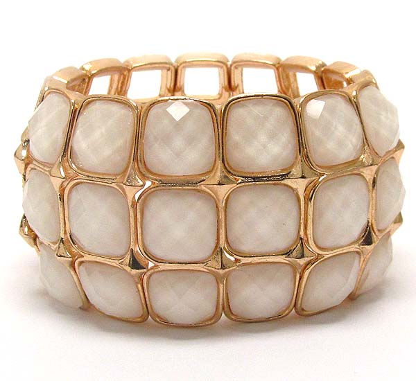 Metal  and glass stone square pattern stretch bracelet