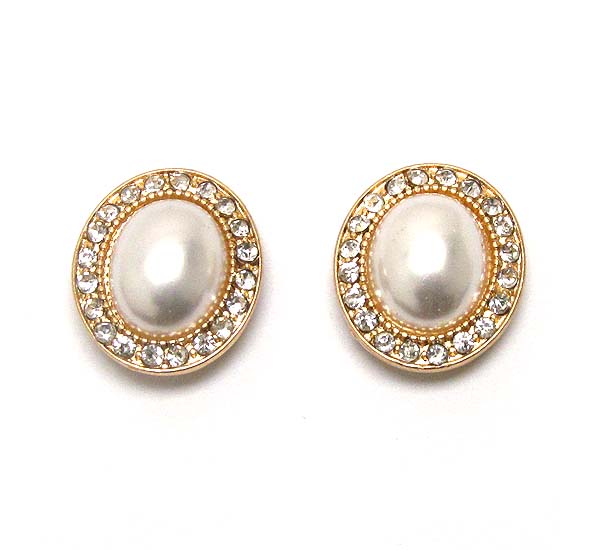 Multi crystal and oval pearl stud earring