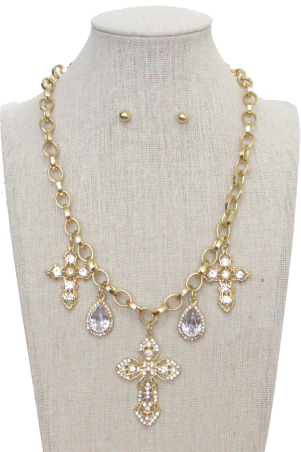 Multi cross charm pendant chain necklace set