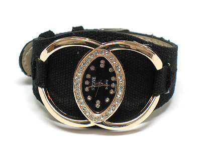 Crystal deco large buckle style leather band fashion watch