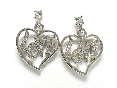 Made in korea whitegold plating crystal love heart earring 