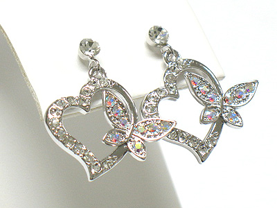 Made in korea whitegold plating crystal butterfly heart drop earring