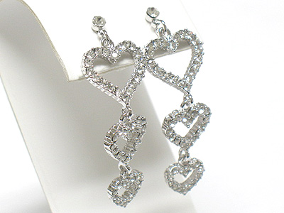 Made in korea whitegold plating triple crystal heart drop earring