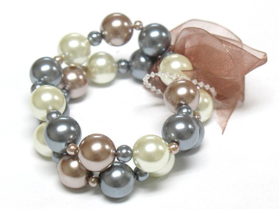 Double line pearl beads stretch braceelt