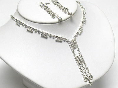 Rhinestone y drop necklace and earring set