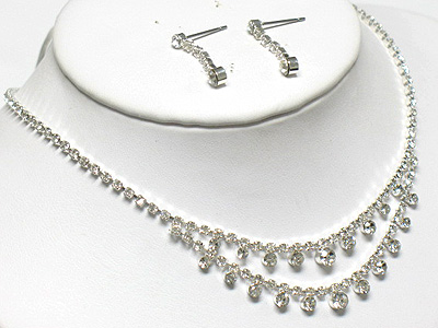 Rhinestone double layer necklace and earring set