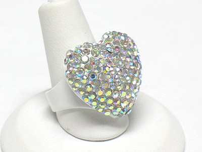 Crystal stud metal puffy heart ring - adjustable size