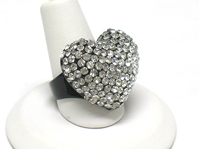 Crystal stud metal puffy heart ring - adjustable size