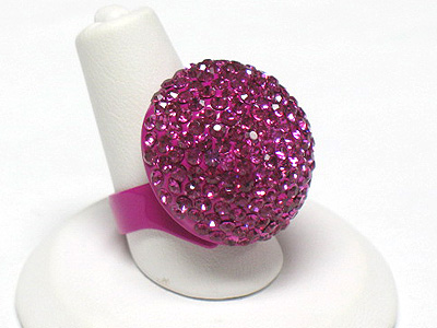 Crystal stud metal puffy ball ring - adjustable size