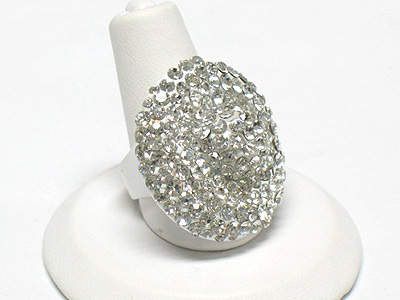 Crystal stud metal puffy oval ring - adjustable size